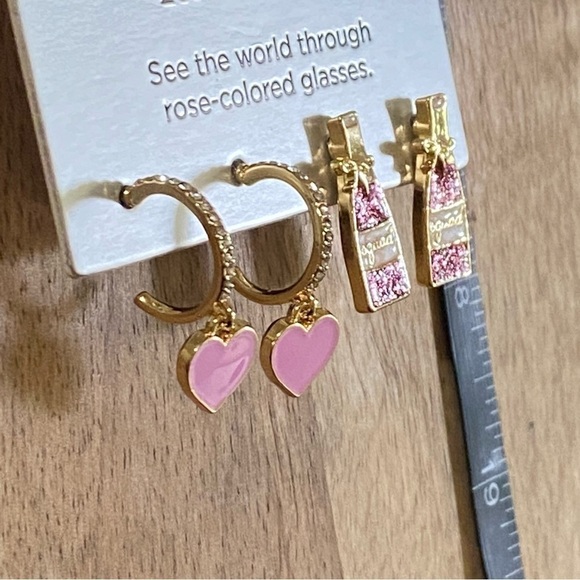 4/$20 Baublebar Yes Way Rose Earring Duo Sugarfix Heart Wine Squad Pink Gold - Picture 5 of 6